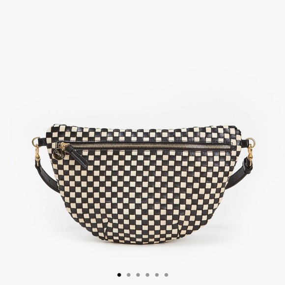 Clare V Grande Fanny Leather Cross Body Bag- Natural Woven Checker